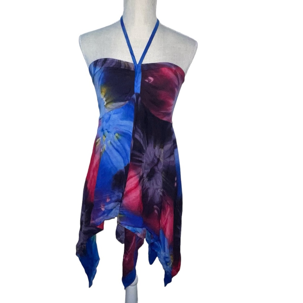 Asymmetrical Floral Tie Dye Festival Halter Top Size XS/Small